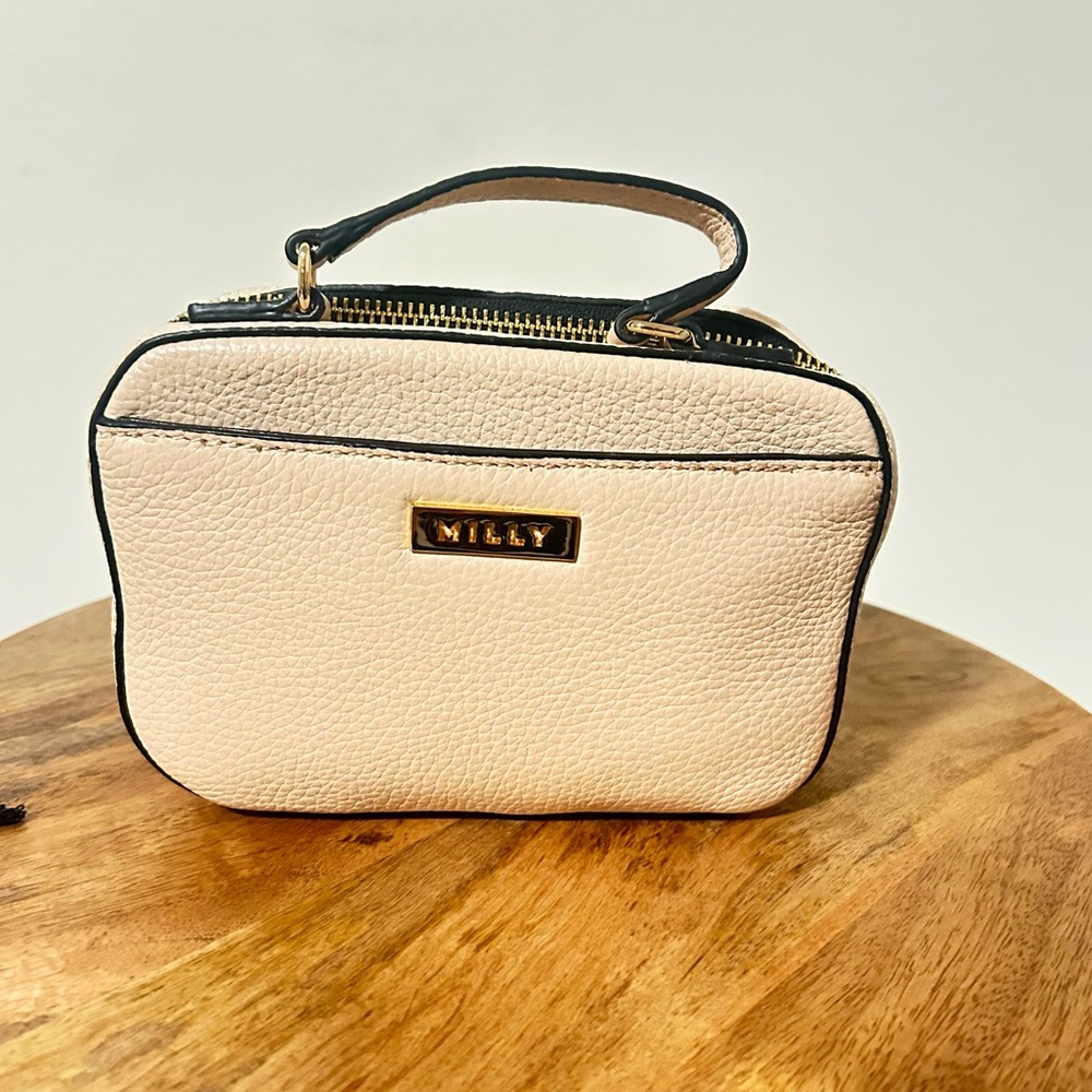 Milly Designer Astor Leather Mini Satchel  - Nude- Womens Handbags - Purses - Picture 6 of 9